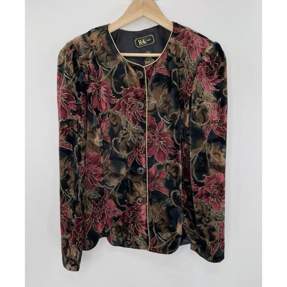 Vintage R&K‎ Evenings Etched Floral Velvet Button-Down Blazer Size 12 Event - Picture 1 of 12